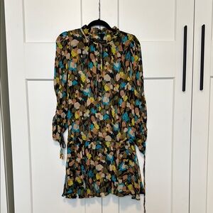 Ted Baker London Yellow and Green Ruched Sundress with Bishop Sleeves